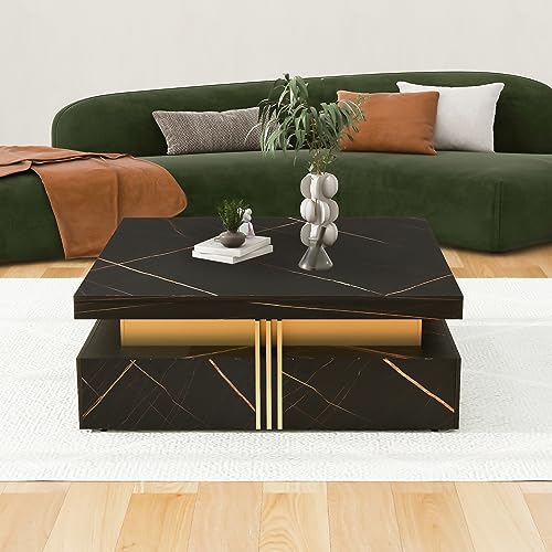 Modern Round Lift-top Nesting Coffee Tables with 2 Drawers for Living Room White & Natural