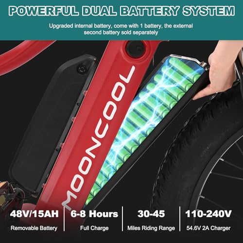 MOPHOTO Electric Bike for Adults, 26" x 4" Fat Tire Electric Mountain Bike with 48V 15Ah Removable Battery, Peak Power 1500W Aluminum Ebikes for Adults, 7 Speed Dual Motor Adult Electric Bicycles