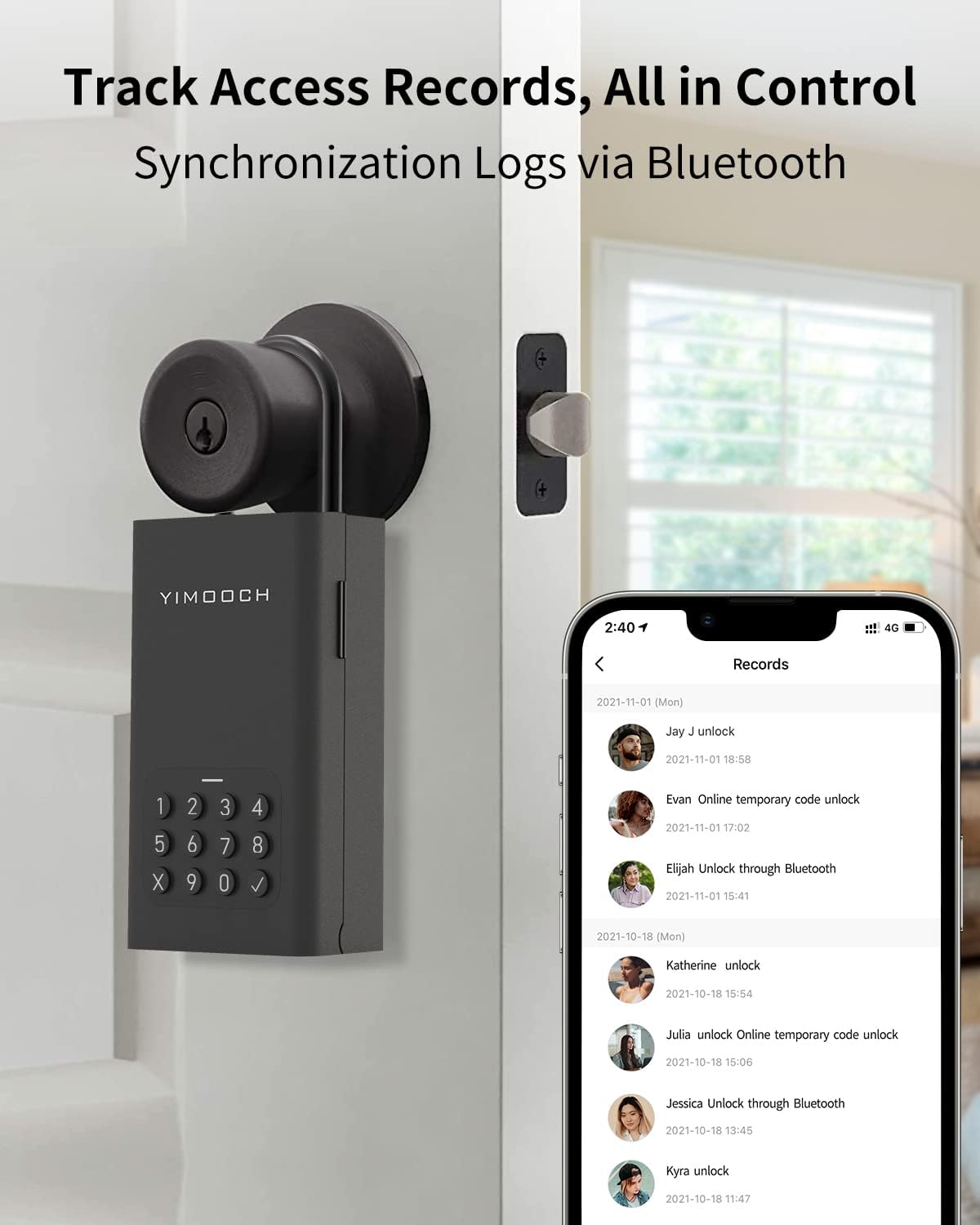 Key Lock Box, YIMOOCH Smart Lock Box for House Keys, Support Bluetooth Remote Access, Outside Door Knob/Wall Mounted for Airbnb hosts, Realtor, Car keys and More Pack of 2