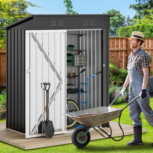 DWVO 10x8 FT Outdoor Storage Shed - Spacious Garden Tool Shed with Lockable Door - Durable Metal Yard Shed for Garden, Patio, and Backyard (Dark Gray)