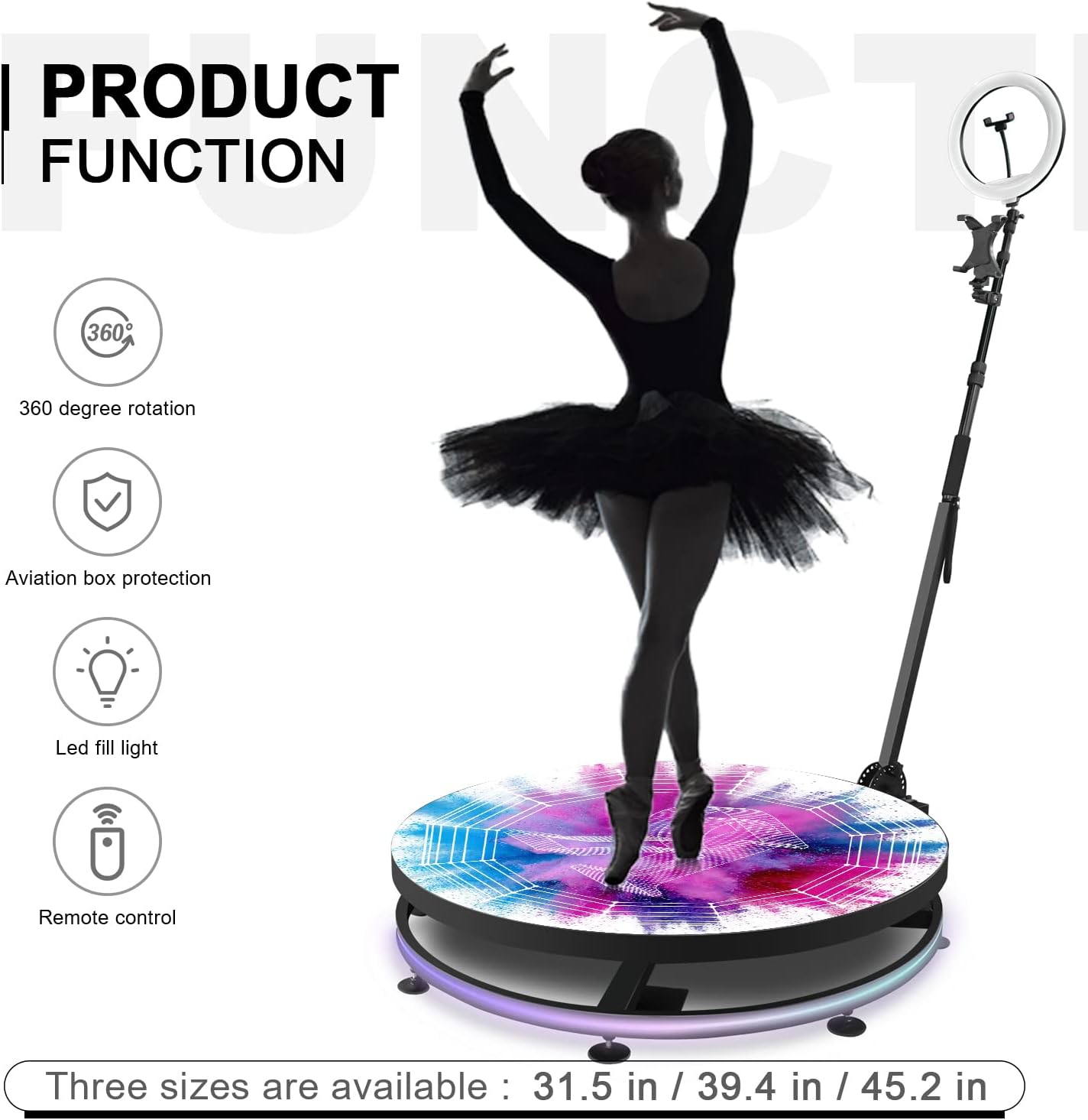 Upgrade 360 Photo Booth Machine,360 Photo Booth for Parties,360 Camera Booth,Automatic Slow Motion 360 Spin Photo Booth with Rotating Stand and Selfie Light,Flight Case Package(31.5 in)