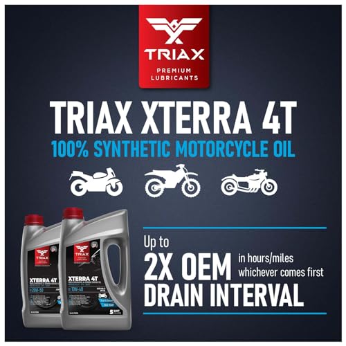 Triax XTerra 4T 10W-40 Full Synthetic Ester VTWIN Motorcycle Oil, Enhanced and Friction Modified JASO MA-2 API SN, SL, SM, Enhanced Film Strength and High Temp Stability (4 Gallon Case)