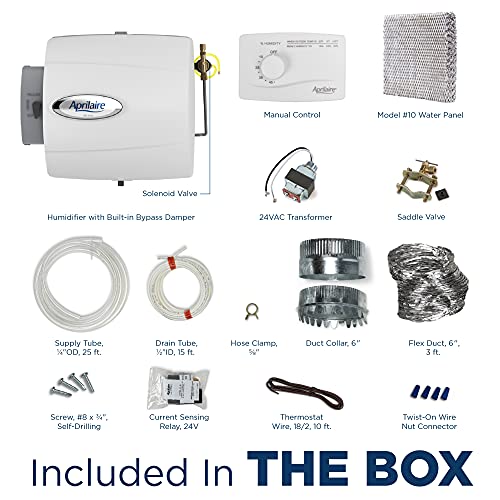 Aprilaire 500M Whole Home Humidifier with Manual Control + Bypass Humidifier Installation Kit, Compact Furnace Humidifier, Large Capacity Whole House Humidifier for Homes up to 3,000 Sq. Ft.