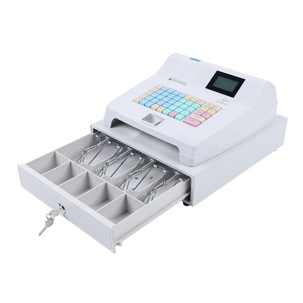 ZhdnBhnos Commercial Electronic Cash Register 48 Keys POS System Casher Digital LED Display W/ Drawer For Supermarket Restaurant Bar Shop Store Retail