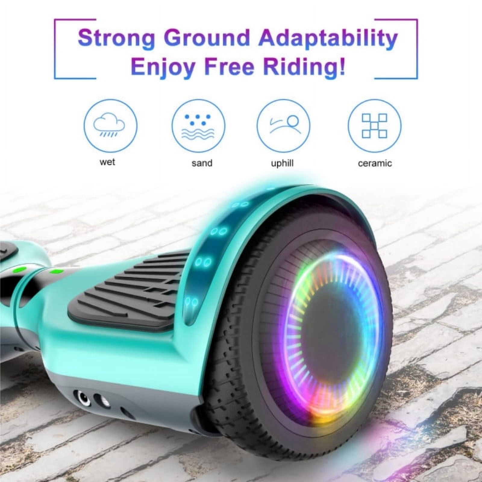 SISIGAD My First Hoverboard 6.5 inch Off-Road All Terrain Hoverboard with LED Flash Wheels for Teens, Inlaid Motor, Green Gray