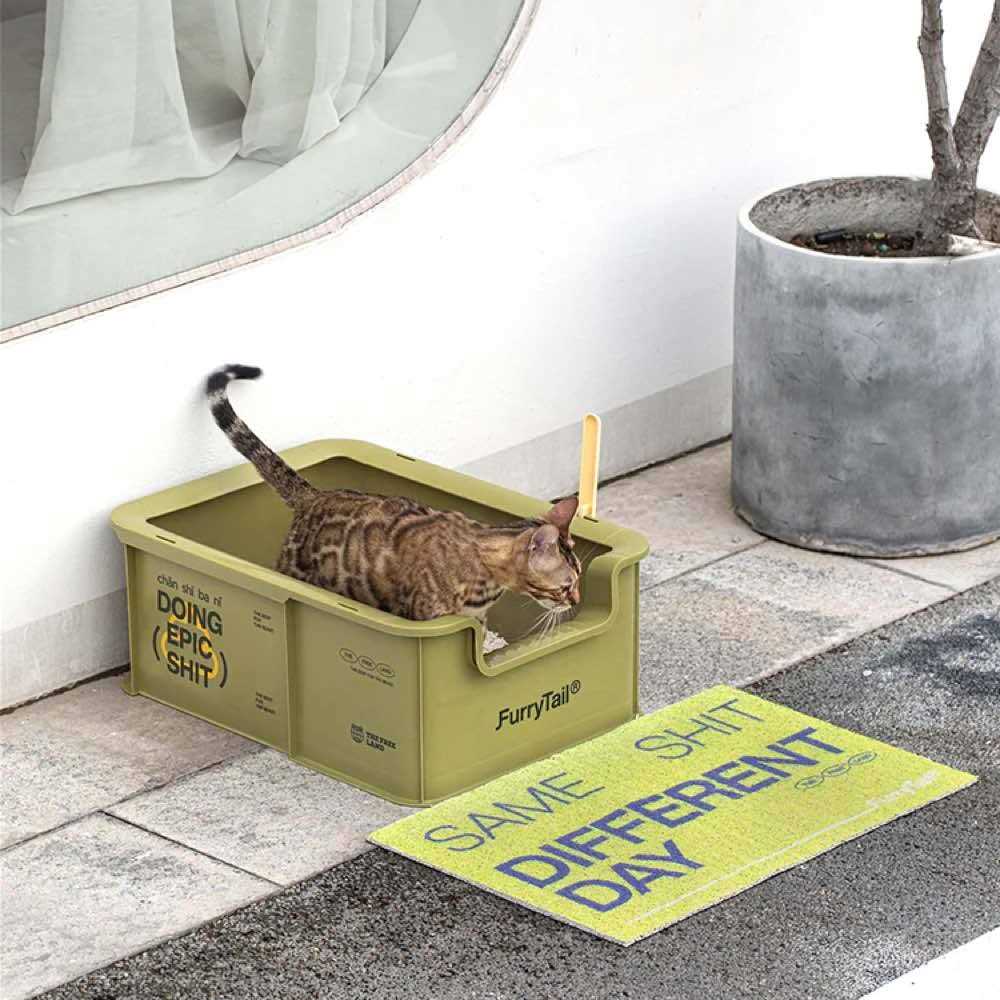 Furrytail Camp Open Rimmed XL Cat Litter Box With Scoop - Pet Supplies online store