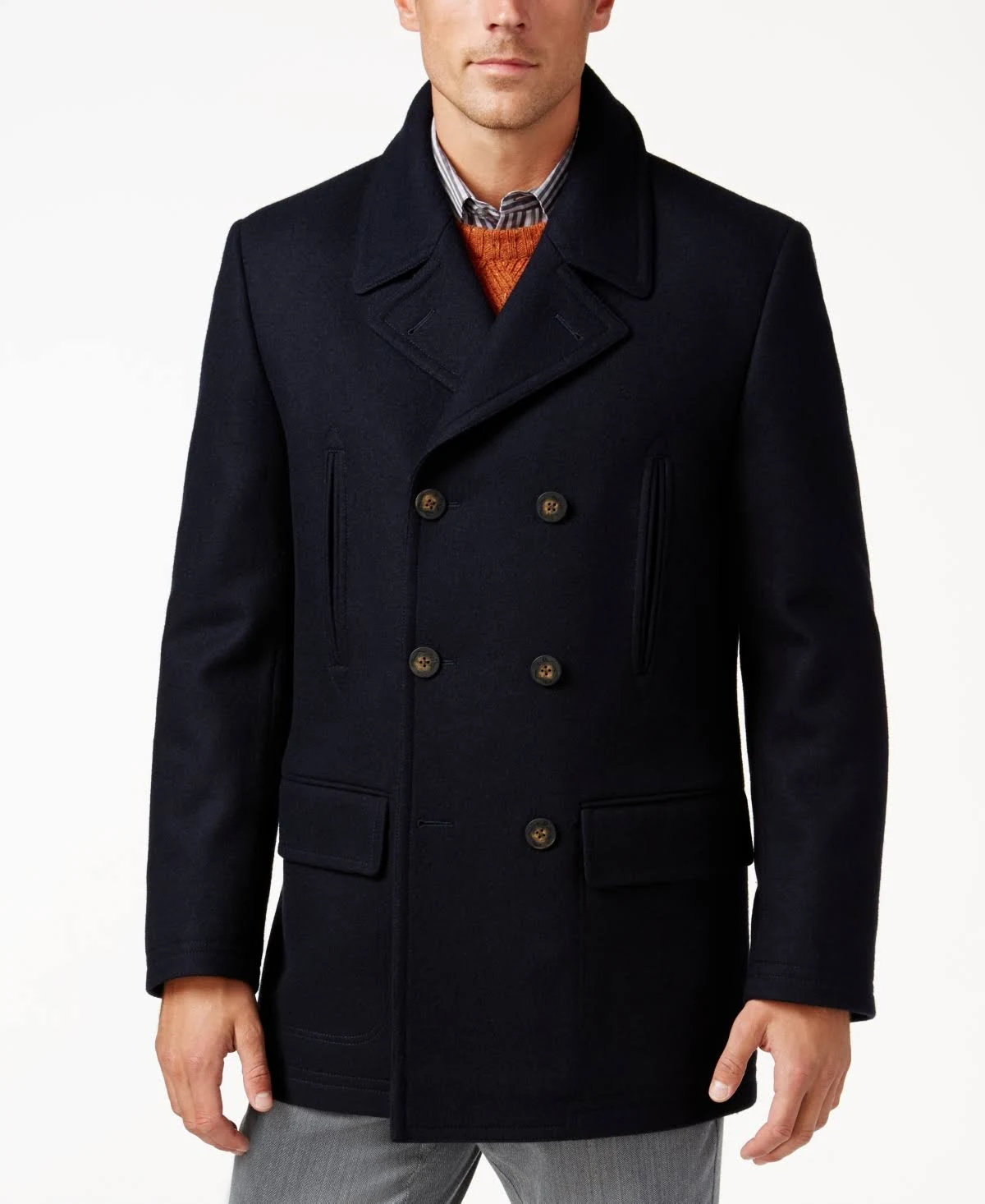 Lauren Ralph Lauren Luke Wool-Blend Classic-Fit Peacoat - Dark Navy