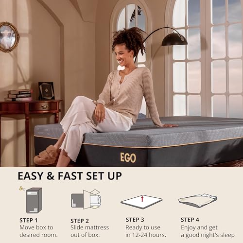 EGOHOME 14 Inch King Size Memory Foam Mattress for Back Pain, Cooling Copper Gel Bed in a Box, Foam Made in USA, CertiPUR-US Certified, Therapeutic Medium Firm, 76x80x14 Black