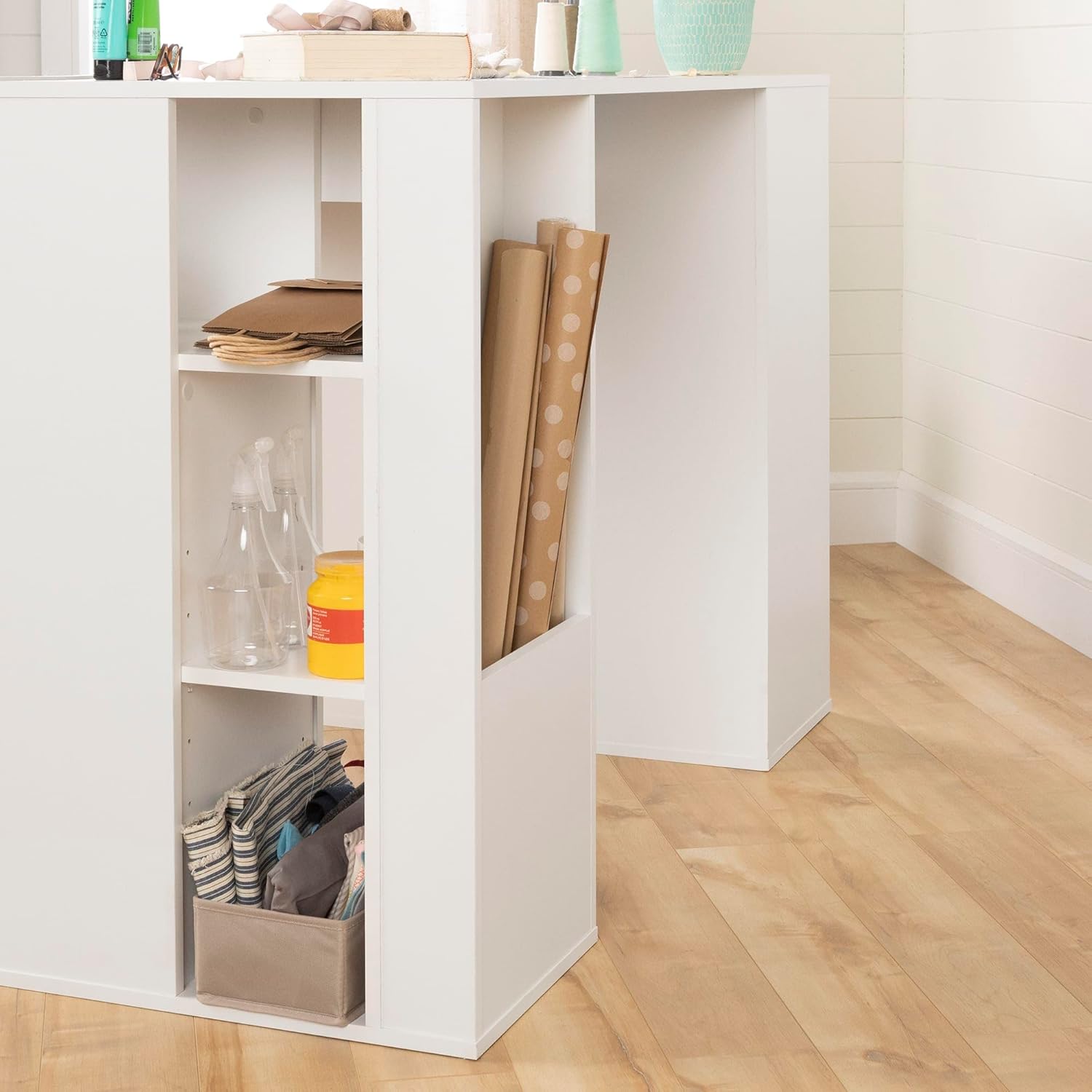 South Shore Crea Counter-Height Craft Table with Scratchproof Surface and Interchangeable Modules - 4 baskets included, Pure White