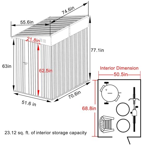 MUPATER 4x6 FT Outdoor Storage Shed with Lockable Door, Metal Lean to Shed Garden Tool Storage Shed House, Storage Shed Kit for Patio, Backyard, Lawn, Grey
