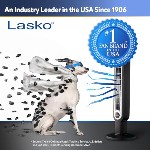 Lasko 42" Portable Outdoor Tower Fan with Bluetooth Technology for Decks, Patios and Porches with 4 Speeds, Night Mode, Internal Oscillation, Black, YF200, Large