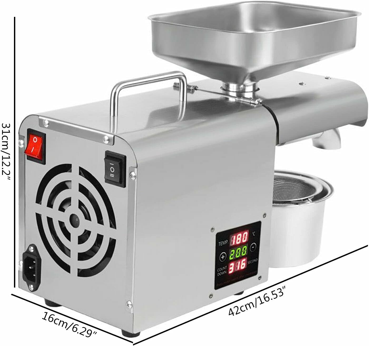 Oil Press Machine, 110V 610W Automatic Oil Extractor Stainless Steel Organic Oil with Temperature Control for Home & Commercial Use