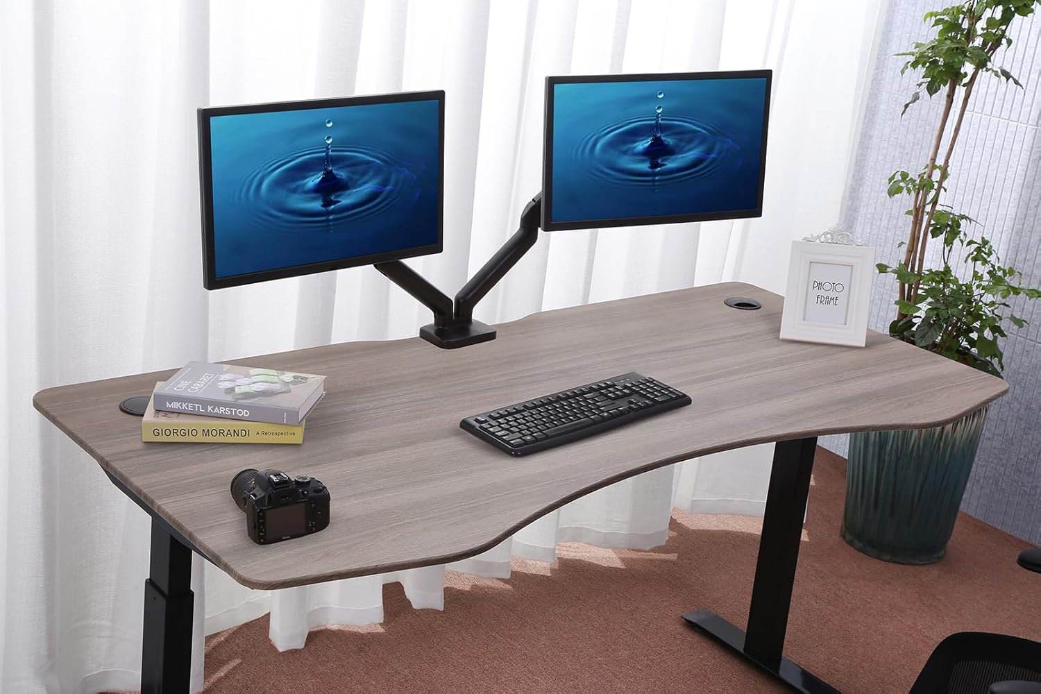 ApexDesk Elite Pro Series 71" x 33" Electric Height Adjustable Stand up Desk, Sit Stand Home Office Desk, Computer Desk - Curved Teak Top/Black Frame