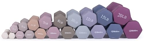 Dumbbell Set with Rack - Neoprene Coated Weights with Stand - Hex Color Coded Dumbell Pairs 1-20 LBs