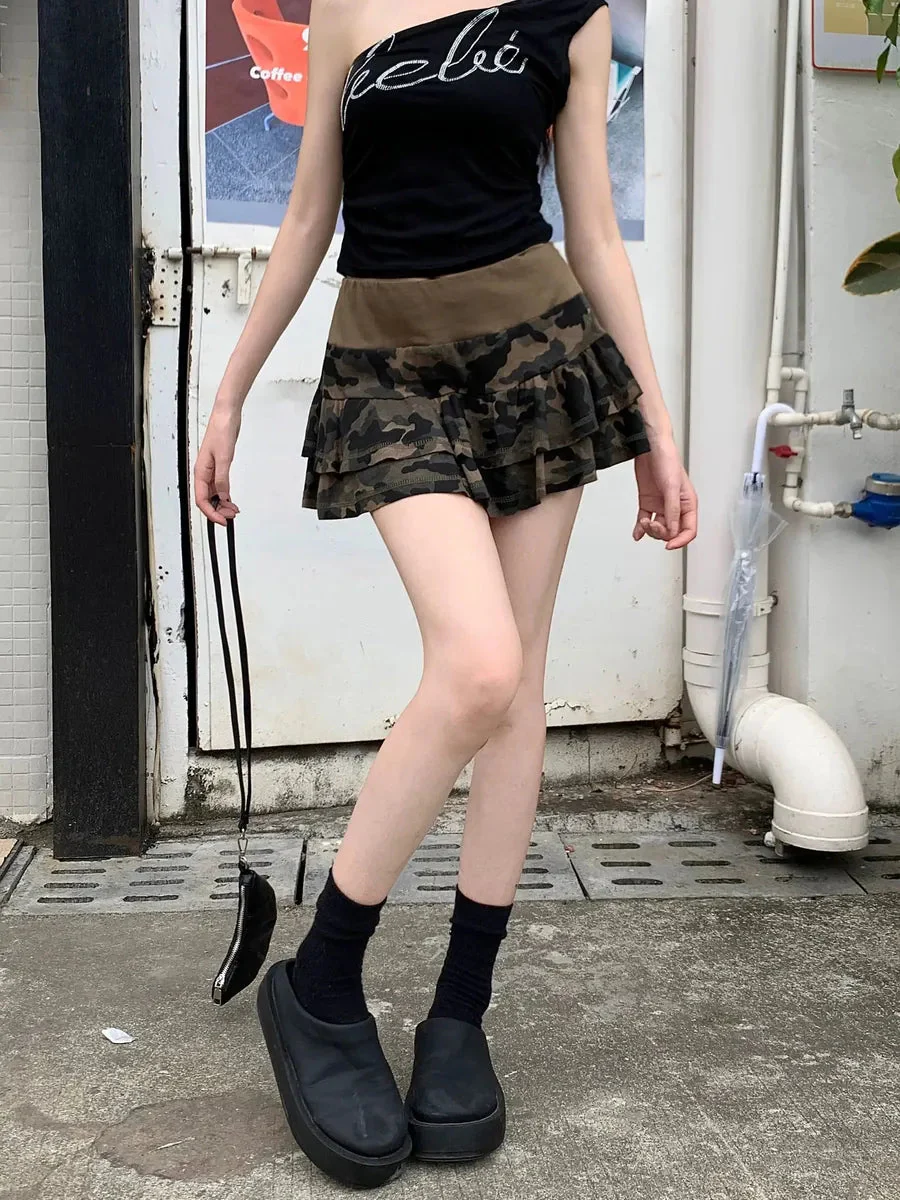 'Puzzle' Y2k Camouflage Ruffle Mini Skirt