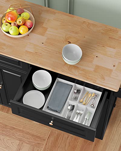 Kitchen Island with Drop Leaf and Storage, on Wheels Two Drawers, Large Storage Cabinet, Towel Rack Spice Cart Brown