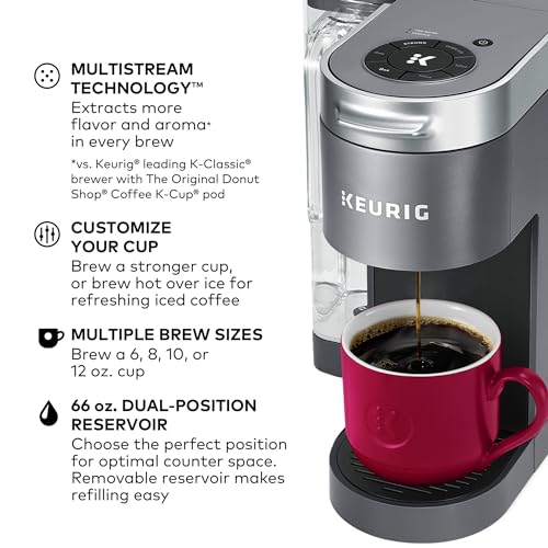 Keurig K-Supreme Single Serve K-Cup Pod Coffee Maker, MultiStream Technology, 4 Brew Sizes, 66oz Dual-Position Removable Reservoir, Black