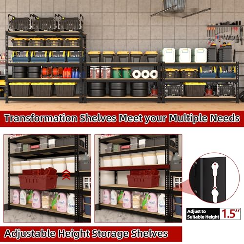 5 Tier Garage Storage Shelves - 32" W x 16" D x 63" H Adjustable Heavy Duty Metal Shelving Unit, Garage Shelving Utility Storage Rack for Basement, Pantry, Kitchen, Black, 2 PCS