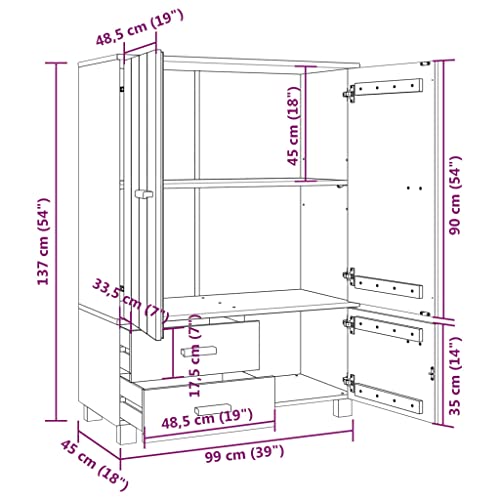 Wardrobe HAMAR Solid Wood Pine, Closet, Armoire, Storage for Coats, Shoes, and Accessories