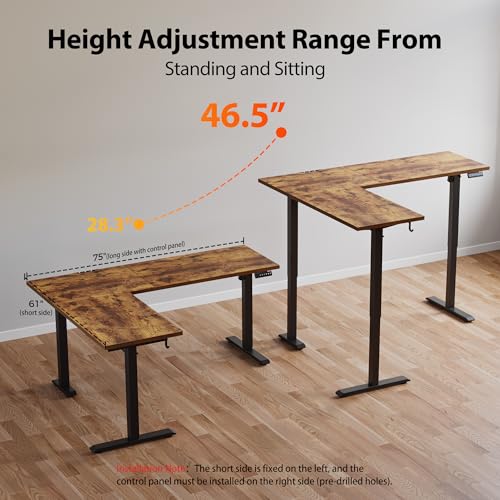 Agilestic L Shaped Electric Standing Desk with 2 Drawers, 63 Inch Ergonomic Adjustable Height Desk with Storage, Corner Desk Sit Stand up Computer Table for Work Office Home, Rustic Brown