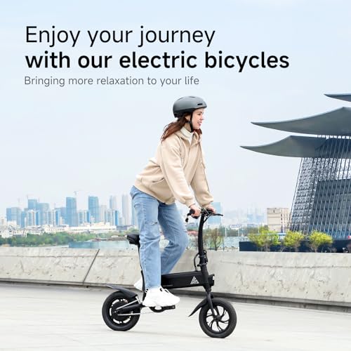 TST Folding Electric Bike, Electric Bicycle 450W Peak Motor, Ebike 16MPH,Up to 15 Miles, 12" Pneumatic Tires for Better Driving Experience, Adjustable Seat and Dual Fenders