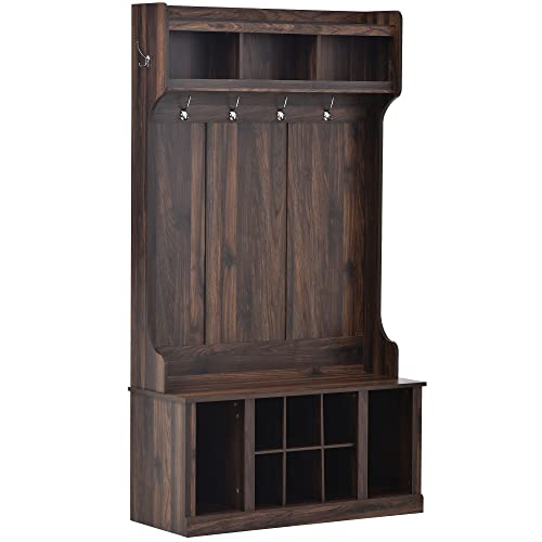 Hall Tree with Bench and Shoe Storage, Entryway Bench with Coat Rack and 6 Hooks，3 in 1 Design，Hall Shoe Storage,Storage Bench, Mud Room Storage Furniture for Entrance and Hallway,White