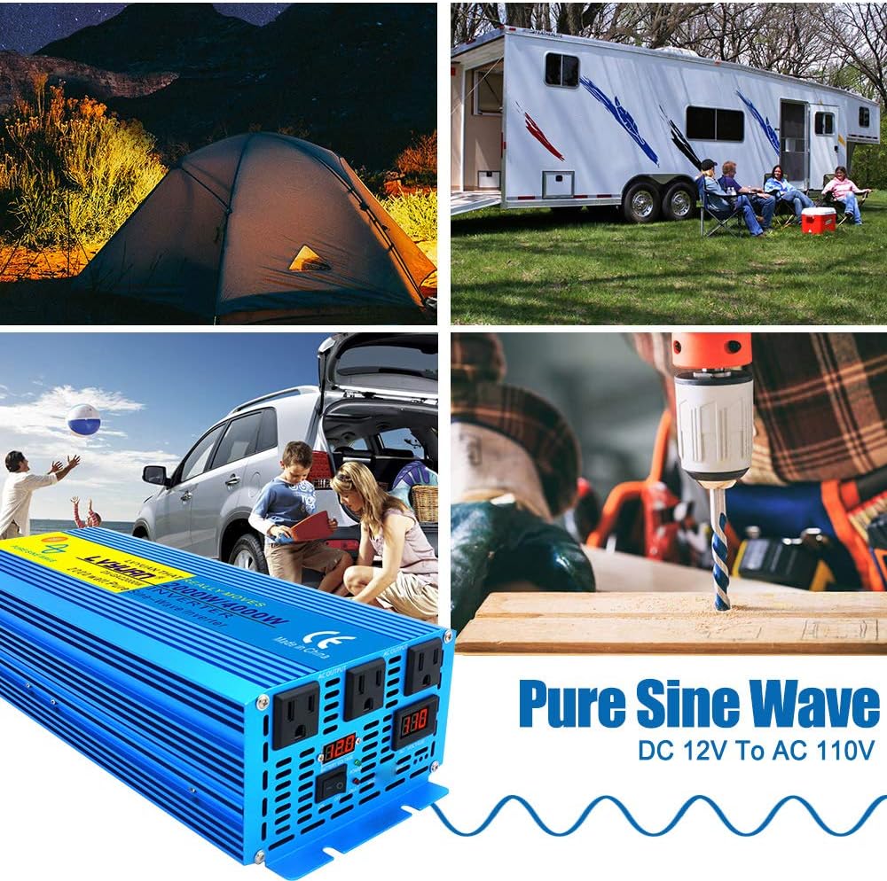 Cantonape Pure Sine Wave Inverter 4000W Power Inverter 24V to 110V DC to AC with LED Display Remote Controller for Truck RV Home Solar System