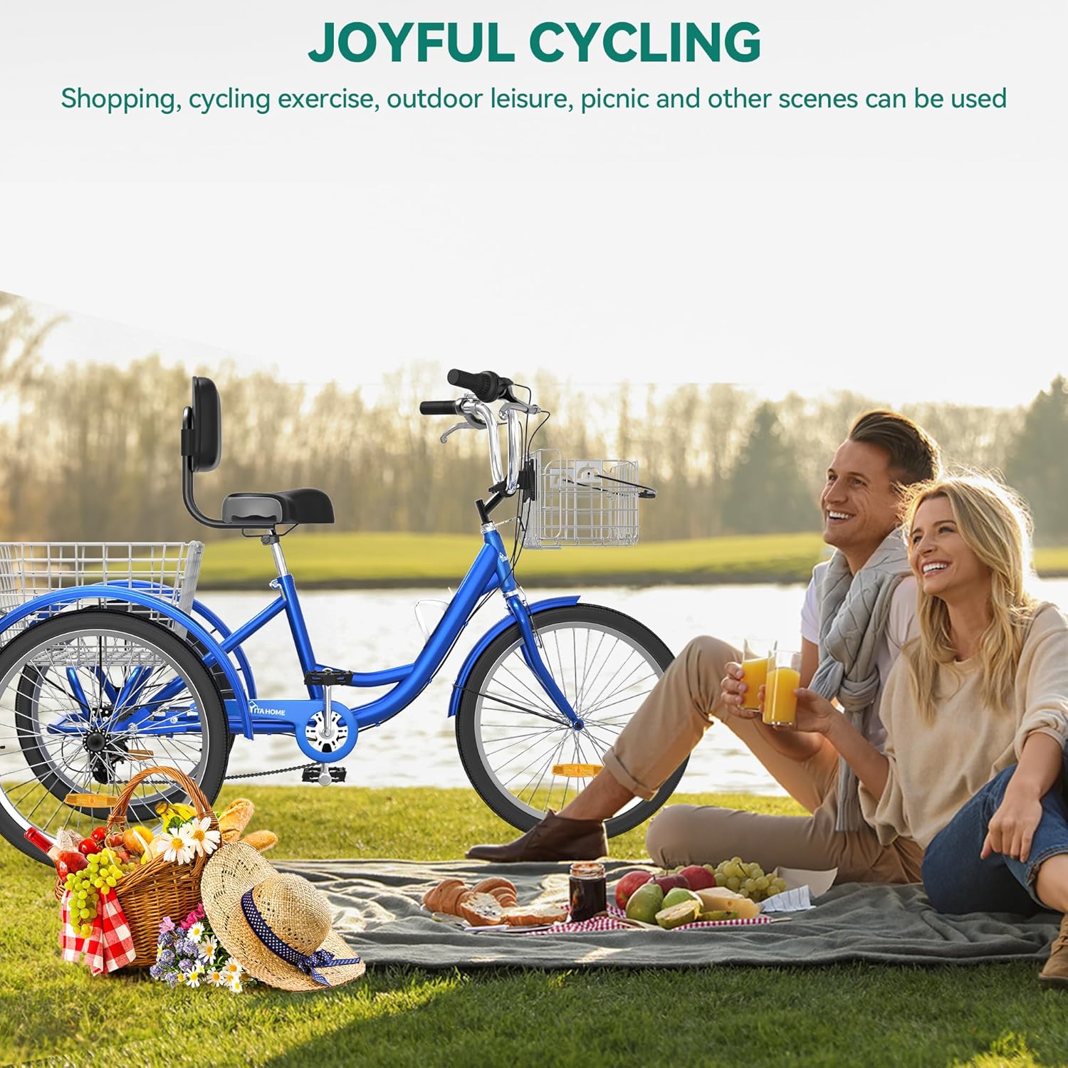 YITAHOME Adult Tricycle, 26 Inch 3 Wheel Bikes, 7 Speed Trike Bike with Shifting for Adults with Removable Baskets, Cruiser Bike for Seniors Women Men Shopping Picnic Outdoor Sports, Blue