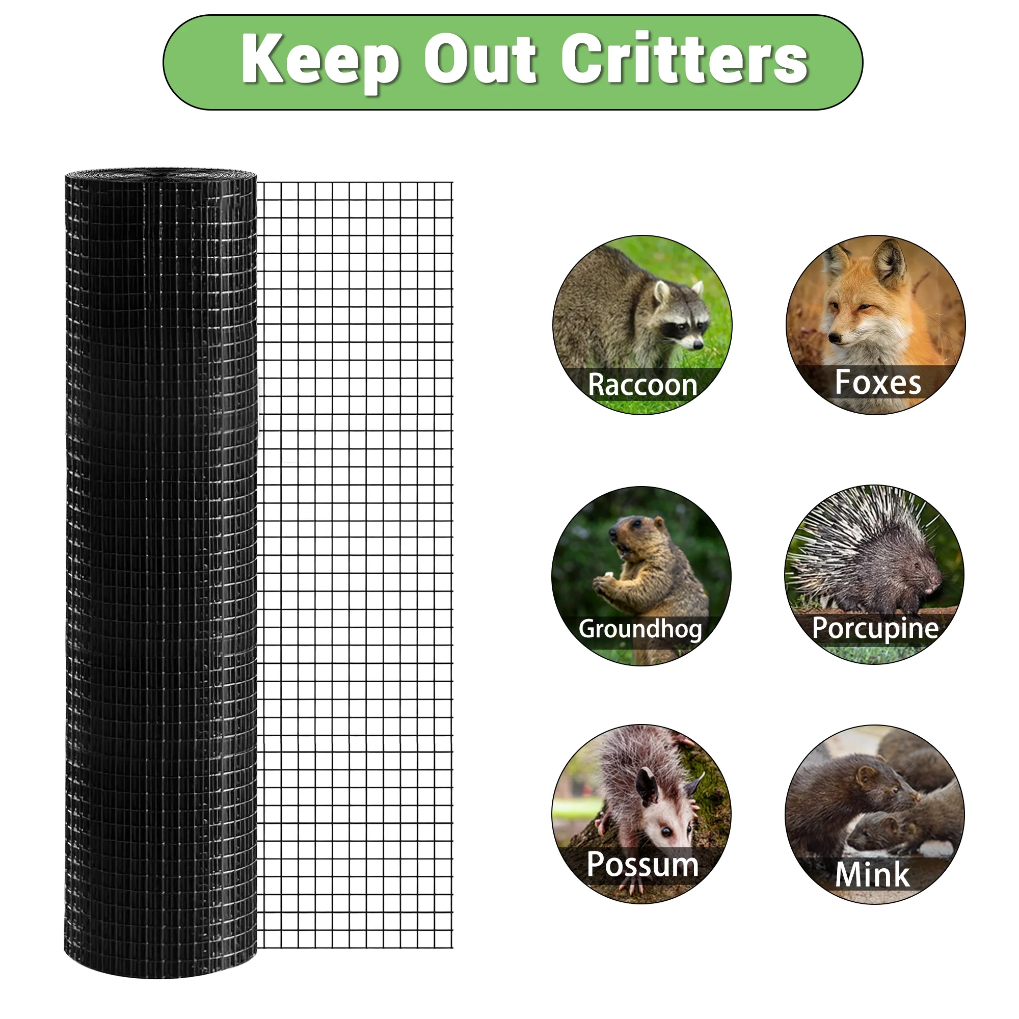 HITTITE Hardware Cloth 1/2 inch 36 x 50 ft, 19 Gauge Black PVC Coated Fence Wire Mesh Roll, Galvanized Welding Vinyl Coated Hardware Cloth for Chicken Coop and Home Improvement Projects.