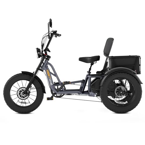 Folding Electric Tricycle for Adults, 1200W Electric Trike, 22MPH 100Miles 3 Wheel Electric Bike, Reverse Gear, Rear Differential, 450lbs Load, F&R Baskets, 4'' Wide Fat Tire, UL Certified