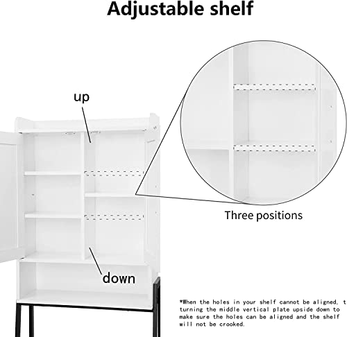 Over The Toilet Storage Cabinet, Wooden Space-Saving Bathroom Organizer Shelf Over Toilet Storage Rack with Double Door and Adjustable Feet
