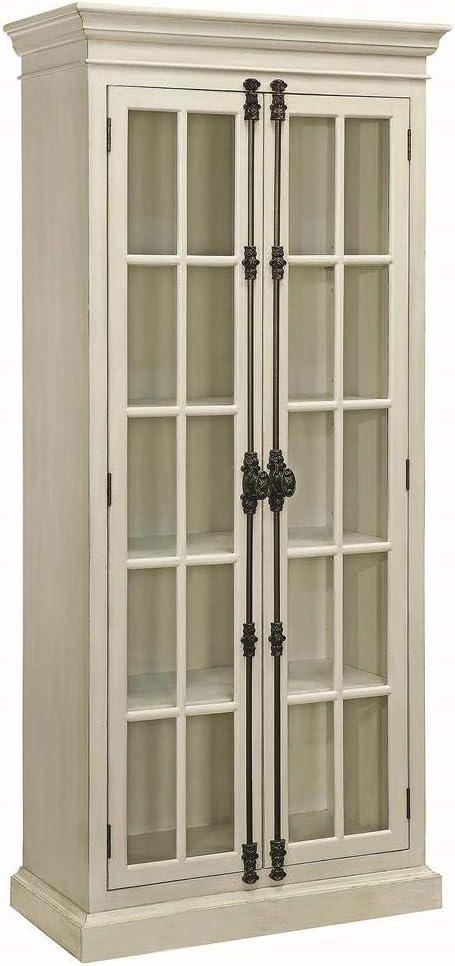 Coaster Home Furnishings 2-Door Curio Cabinet Antique, White and Clear