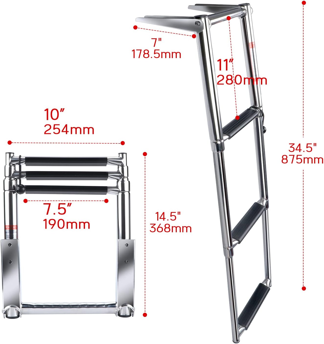 Telescoping Boat Ladder, Stainless Steel 3 Step Telescopic Extendable Ladder for Marine Boat, Yacht Pack of 2