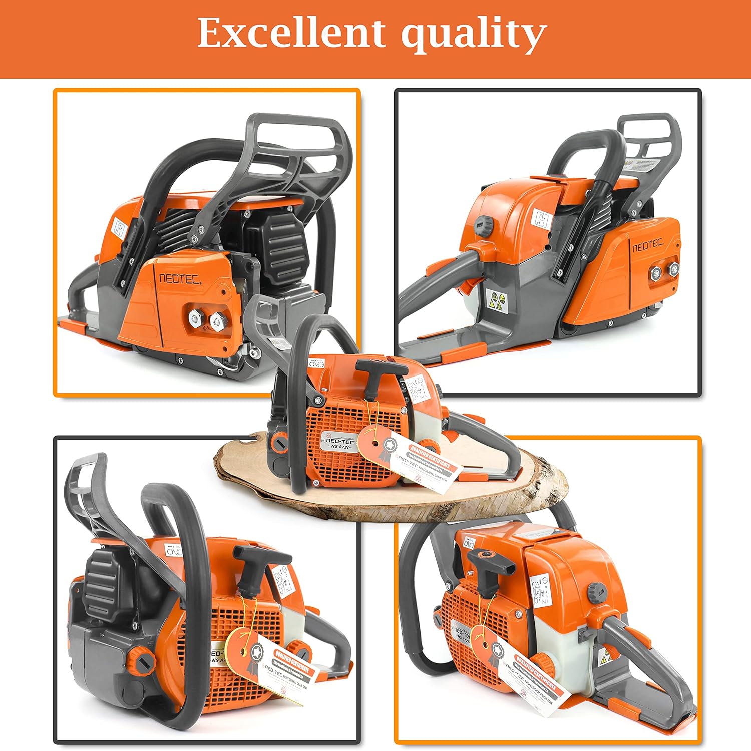 NEO-TEC NS872I 72cc Gas Chainsaw High-End Version, with NGK Spark Plug, Italian Ignition Coil, 24 Inch Chainsaw, 24" Chainsaw, Fit for 25 Inch, 28 Inch Bar, Gas Powered Chainsaw, Gasoline Chainsaw