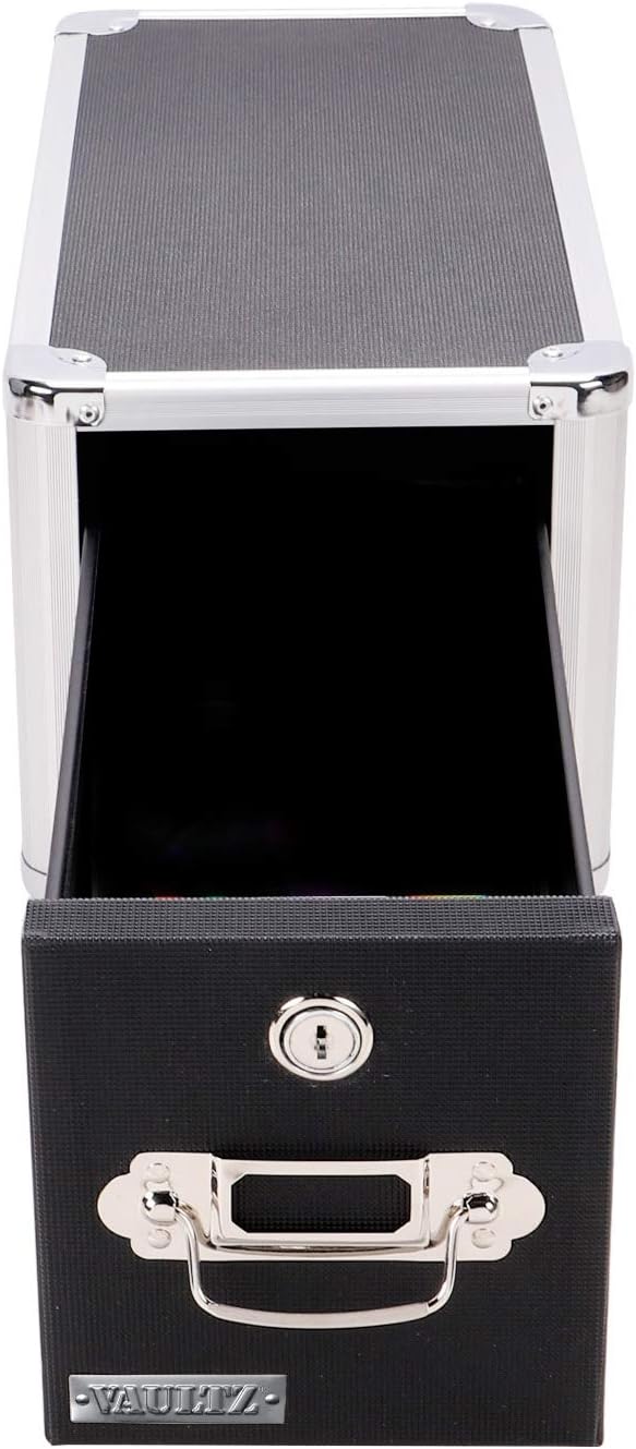 Vaultz Locking CD File Cabinet, 4 Drawers, 15.25 x 14.00 x 14.50 Inches, Black (VZ01049)