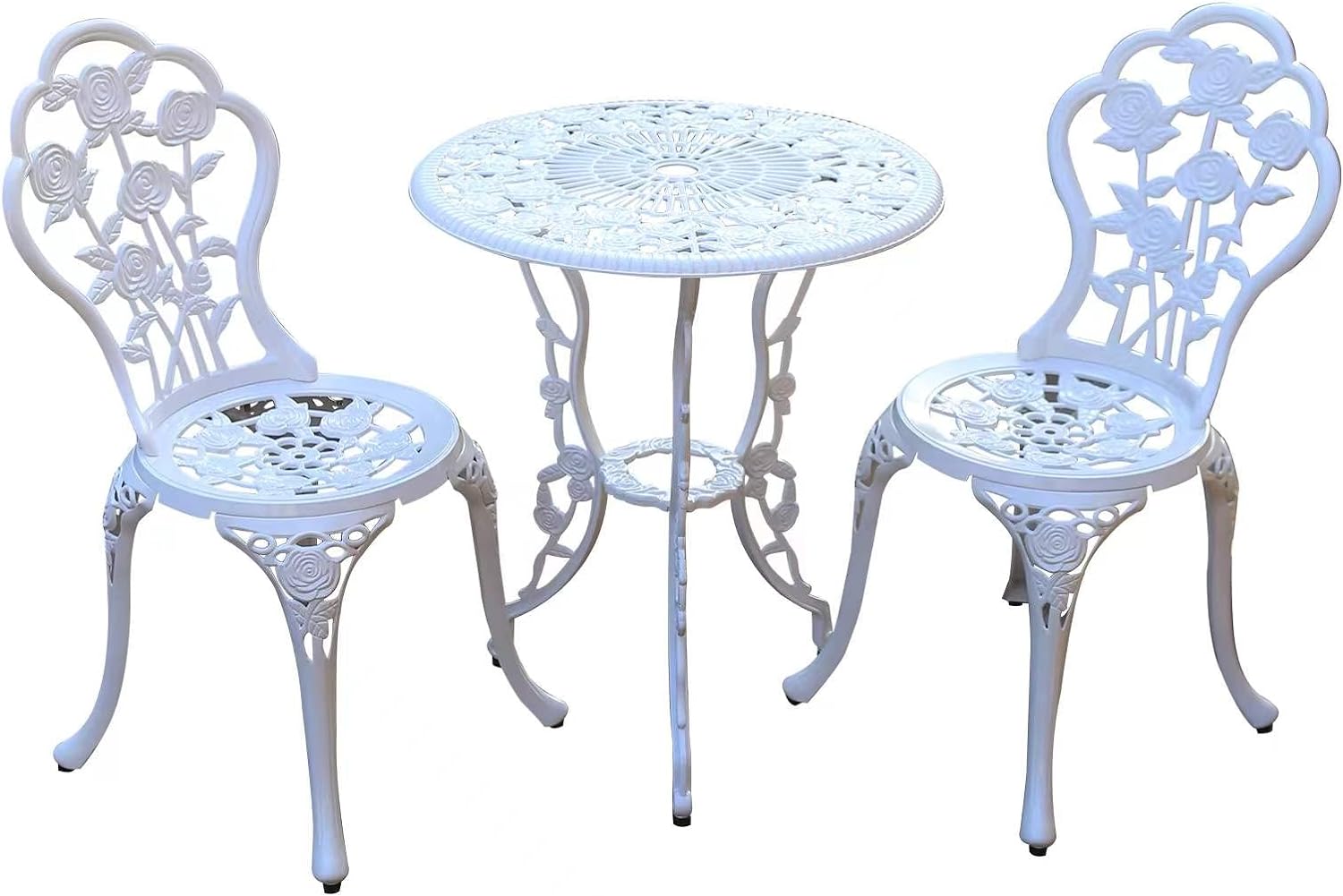 Patio Bistro Set.Rust-Resistant Cast Aluminum Bistro Table Set with Umbrella Hole for Backyard (Leaf DESIGNCOPPER)