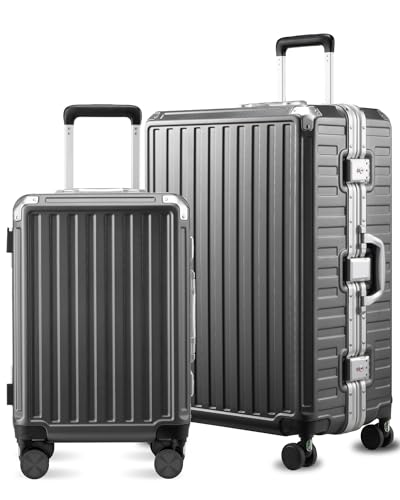 LUGGEX Aluminum Frame Luggage with Spinner Wheels, Zipperless Polycarbonate Hard Shell Carry On Luggage, 20 Inch Suitcases, Charcoal Metallic