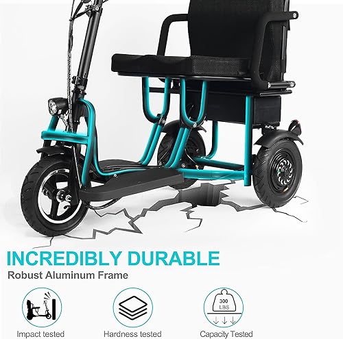 ccko Folding Mobility Electric Trike 48V 700W,Mobility Scooters for Adults,3 Wheel Lightweight Portable Power Travel Scooters,20 Miles Long Range Electric Powered Wheelchair Device (Black)