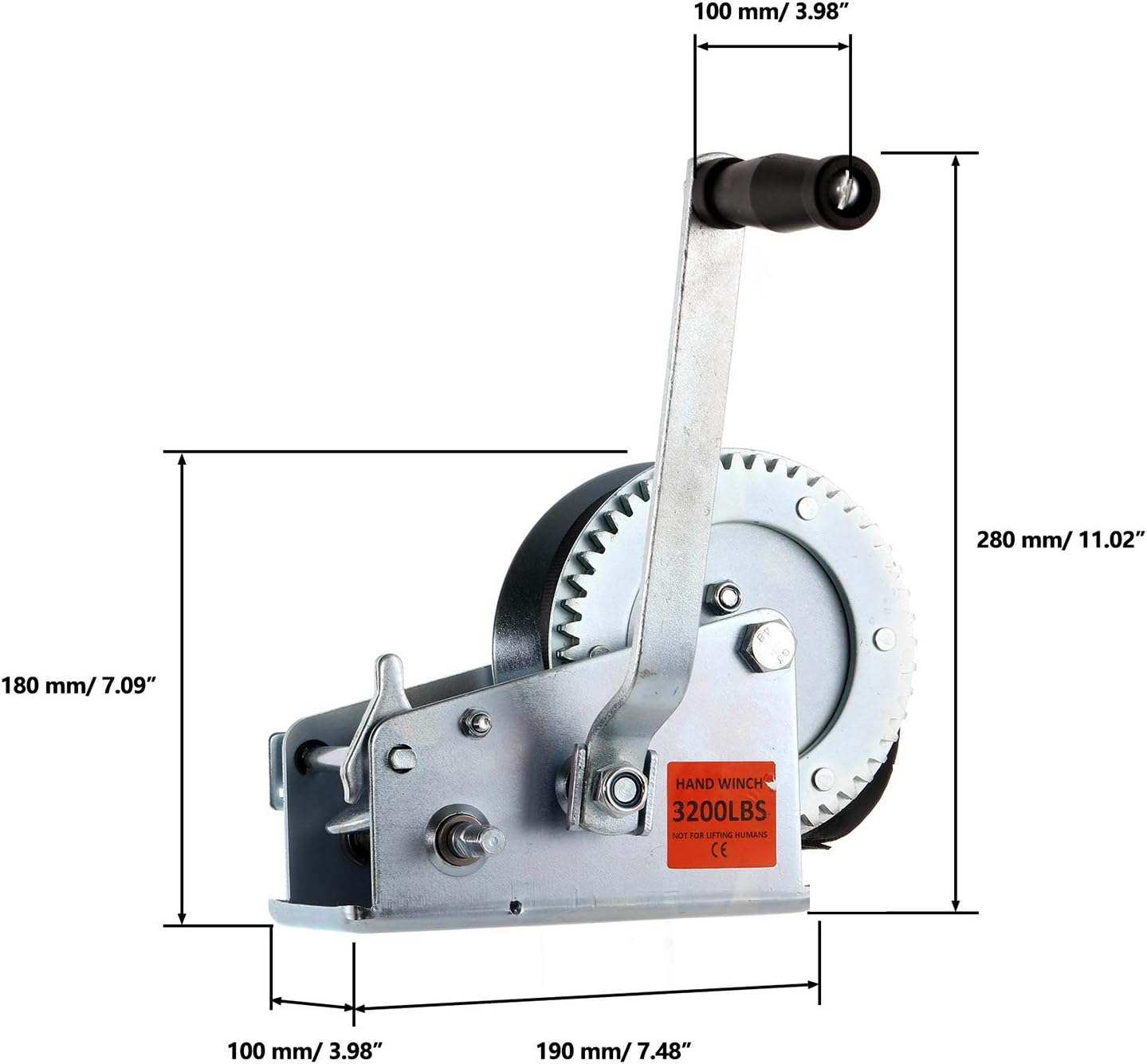 3200lbs Heavy Duty Hand Winch, AUXMART Boat Trailer Winch with 26FT Strap and Hook, 2 Ways Hand Cable Crank Winch for ATV, Boat, Truck, Trailer Pack of 2