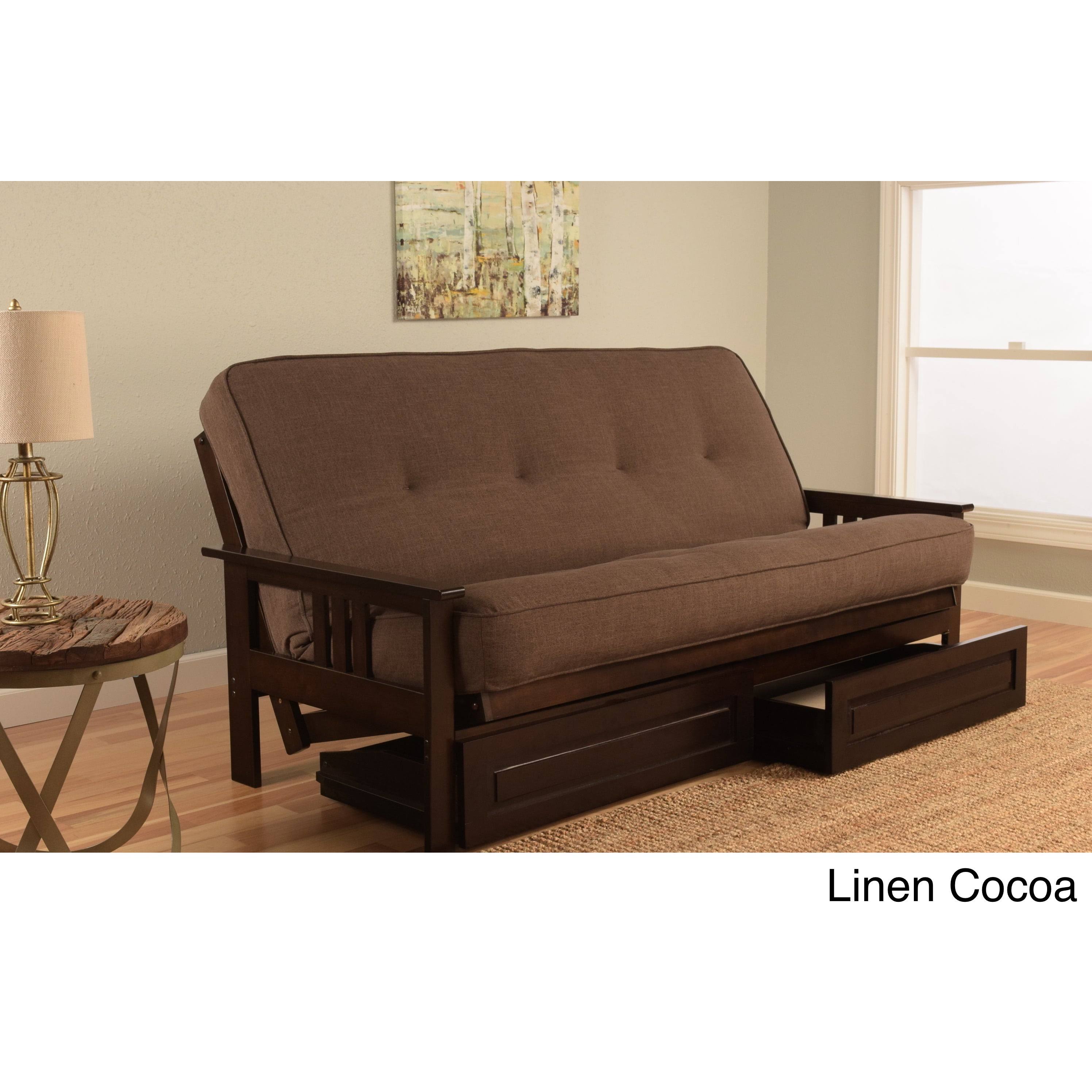 Kodiak Monterey Espresso Finish Full Futon with Linen Charcoal Mattress u0026 Storage Drawers