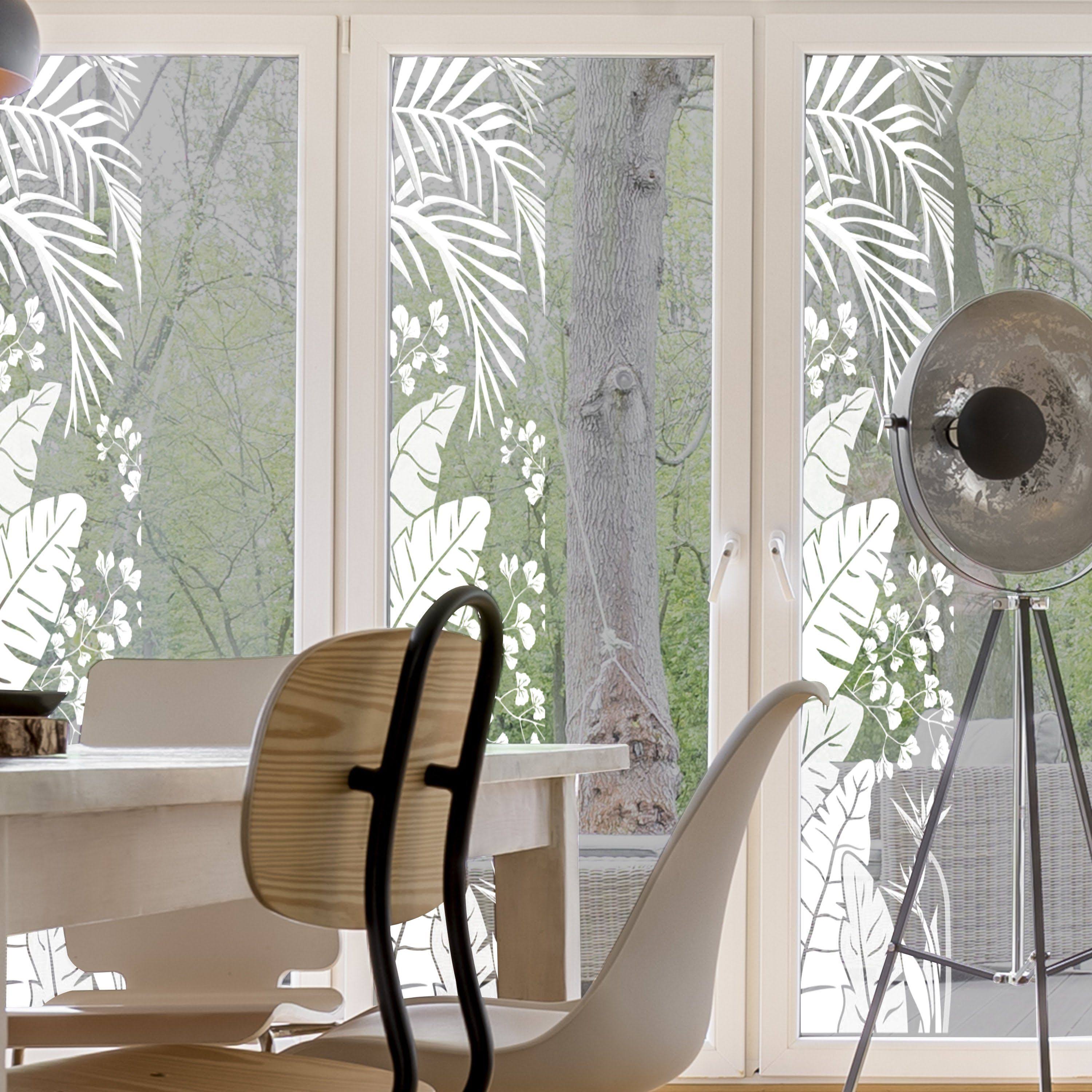 Tropical Window Film | Decorative Window Film | Etched Glass Window 24x22 x 96x22 Left