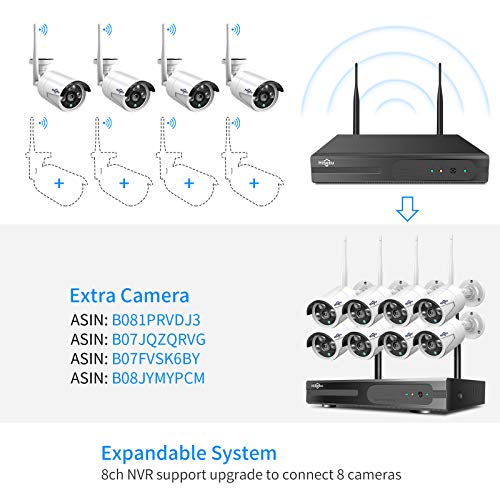[Wireless Pro, 100ft Range] Hiseeu Wireless Security Camera System, Expandable 16CH 4K NVR, 4Pcs 3MP Night Vision WiFi Cameras Home Surveillance Outdoor, Motion Detection, 1TB HDD, One-Way Audio