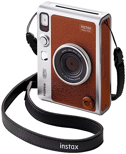 Fujifilm Instax Mini EVO Hybrid Brown Instant Camera | Fuji Instax Mini Twin Pack Instant Film | 32GB microSD | Camera Case - Bundle