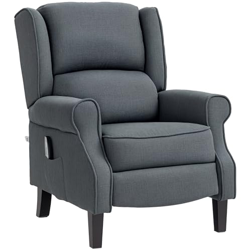 HOMCOM Vibration Massage Recliner Chair for Living Room with Heat, Wingback Single Sofa, Modern Suede Fabric Push Back Reclining Chair with Footrest, Side Pocket, Black
