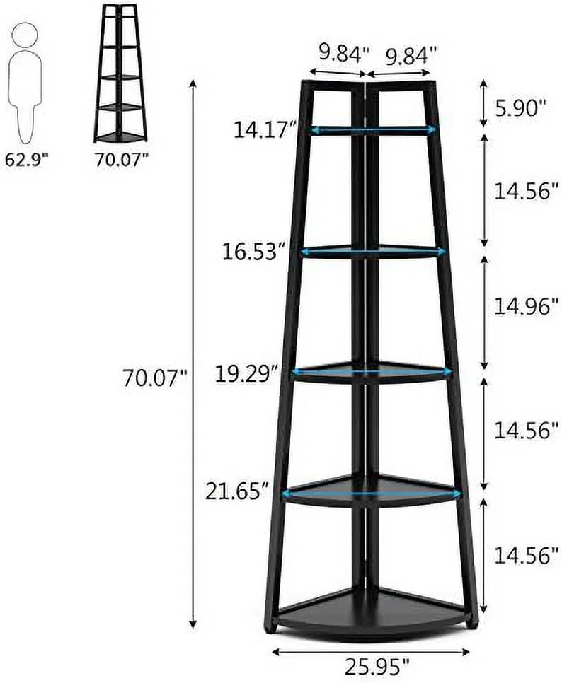 FDIGLUL 70 inch Tall Corner   5 Tier Modern Corner Bookshelf Bookcase Industrial Corner Ladder  Plant Stand for Living Room  Kitchen  Home Office (White) - Curated Treasures Market