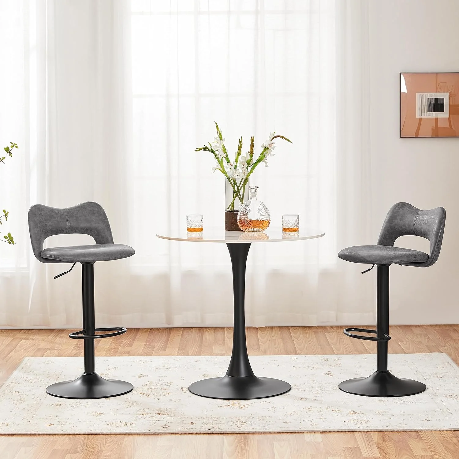 Bar Stools Set of 4 Tall Bar Stools Swivel Counter Height Stools Kitchen Island Chairs Height Adjustable Stools for Home Bar Kitchen,Grey