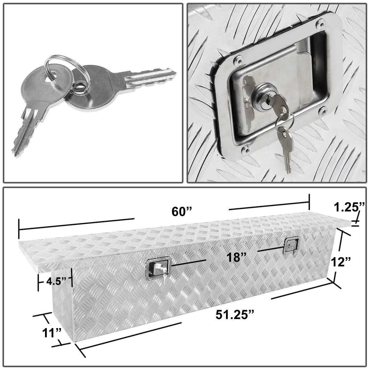 Dna Motoring Tbox-t3-60-alu 60 Aluminum Pickup Truck Bed Trailer Key Lock Storage Tool Box - Shop Hardware Tools Online Store