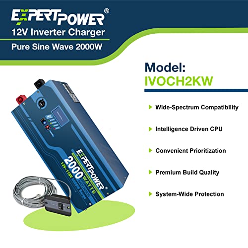 ExpertPower Pure Sine Wave Power Inverter Peak 6000W 12V DC -110V AC with AC 30A Charger LifePO4/ Lithium Battery | Auto Transfer Switch | LCD Display