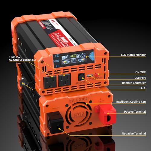 BELTTT 2000W Pure Sine Wave Inverter, Car Power Inverter 12V to 120V AC Converter for RV, Truck, Solar, Outdoor with Dual AC and 20A Socket, 5V 2.1A USB, Surge 4000W, Hardwire Port, Remote Controller