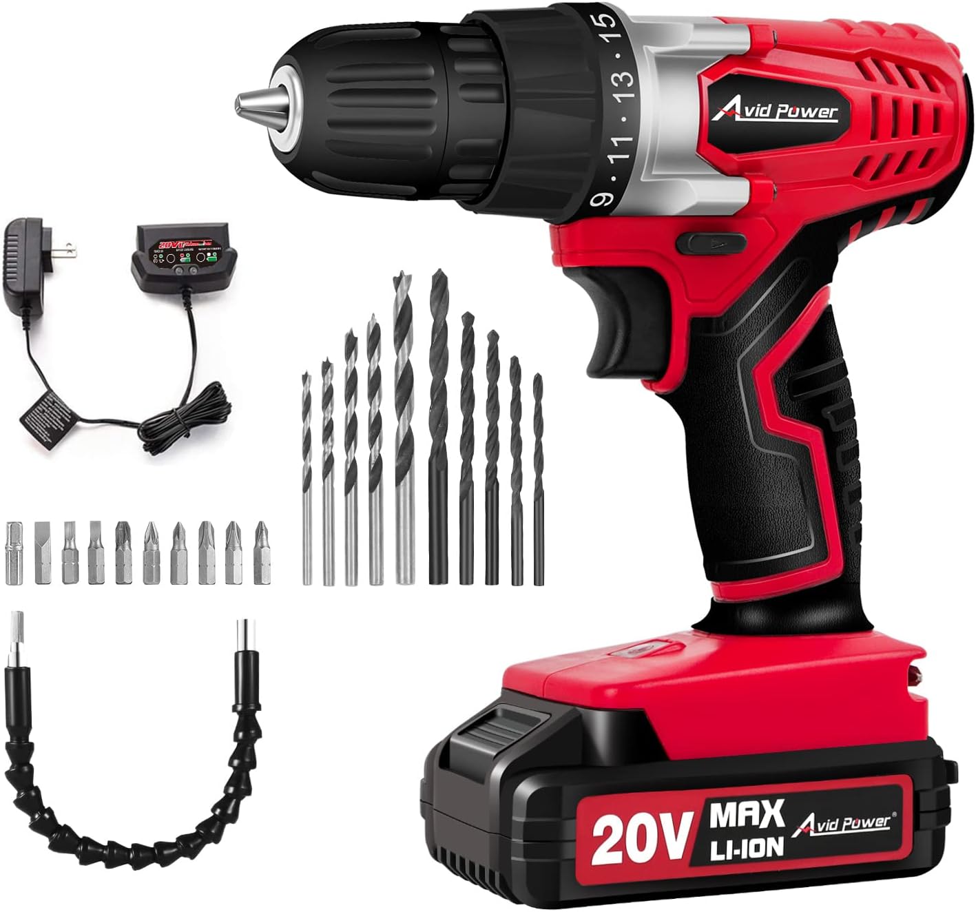 AVID POWER 20V MAX Lithium lon Cordless Drill Set, Power Drill Kit with Battery and Charger, 3/8 inches Keyless Chuck, Variable Speed, 16 Position and 22pcs Drill Bits (Blue) Pack of 2